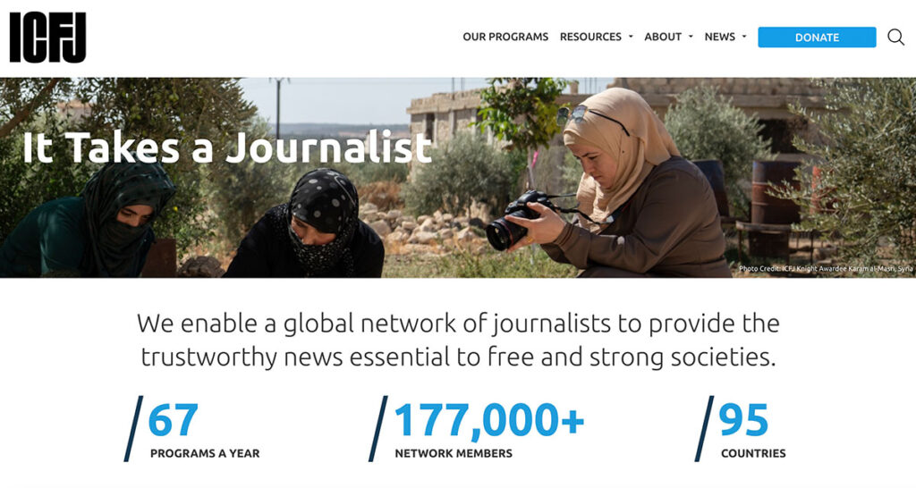 Screenshot ICFJ-Homepage - USA im Wandel